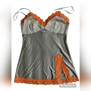 Anissette vintage sexy slip dress olive green orange lingerie size M